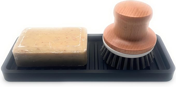 Silicone Sink and Surface Organizer Tray, Sponge Holder, Vanity Tray, Trivet, Heat Safe, Dishwasher Safe, for Bathroom and Kitchen Organization (Black, 9"x3.5")