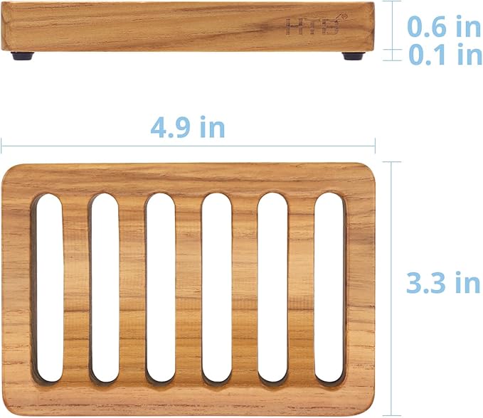 Slotted Bar Soap Holder Teak Wood by HTB, Kitchen Wooden Sponge Holder, Self Draining Soap Dish for Shower, Sink, Bathroom, Bathtub, RV