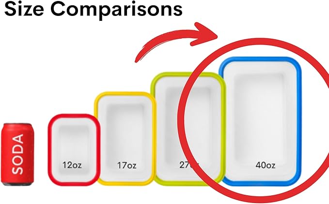 ECOBERI Collapsible Food Storage Containers, Silicone Large 2 Piece 40 oz Set, BPA-Free Meal Prep and Leftover Containers with Airtight Lids, Space-Saving, Freezer Safe