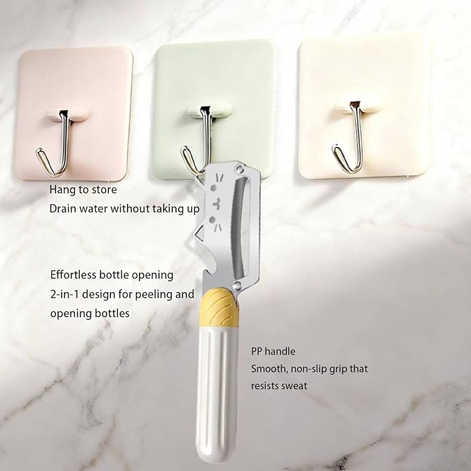 Multifunctional Vegetable Peeler, 2 in 1 Stainless Steel Peeler, Ultra-Sharp Stainless Steel Blade with Wooden Handle and Bottle Opener for Vegetables or Fruits, Kitchen Tool (Cute)