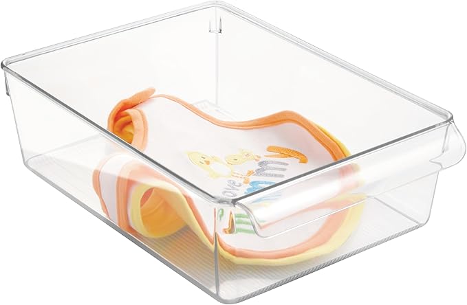 iDesign Linus Plastic Fridge and Freezer Storage Organizer Bin with Handle, Clear Container for Food, Drinks, Produce Organization, 8" x 11.5" x 3.5", Clear