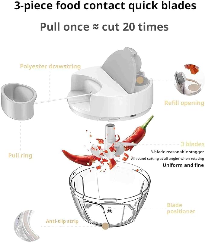 VorivelLife Vegetable Chopper Manual Food Processor Hand Pull Veggie Chopper for Garlic Onion Meat Fruits Nuts 900ml White Grey
