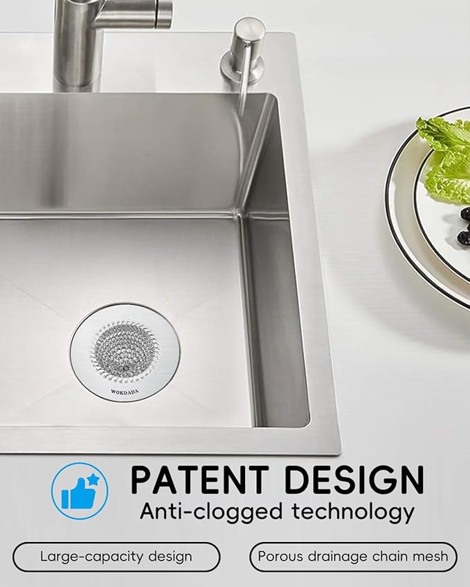 Wokdada 2 PCS Kitchen Sink Drain Strainer, Flippable Mesh Sink Strainer, 304 Stainless Steel Sink Screen, Easy Clean Large Basket Strainer, Anti-Clog Garbage Disposal Cover Fit for Standard Sink Drain