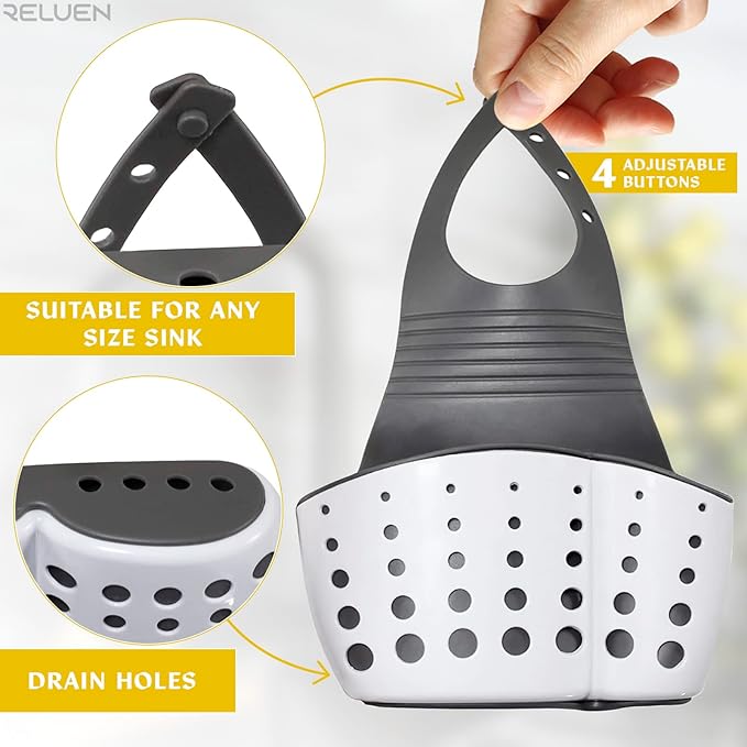 Silicone Sponge Holder For Kitchen Sink - Over The Faucet Sink Sponge Holder Hanging, 5.7 x 3.22 x 2.2" Convenient Size - Adjustable Silicone Holders With Strap, Easy to Use and Clean