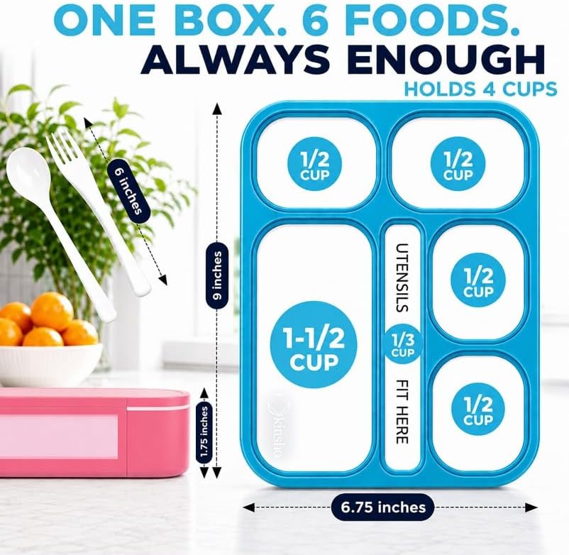 Bento Lunch Box Containers for Kids, Adults, Set of 2 (Pink & Blue)