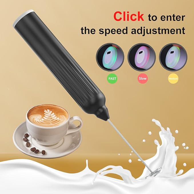 Mulli Rechargeable Milk Frother & Stand Set - 3-Speed Handheld Electric Frother Whisk for Coffee, Latte, Cappuccino, Matcha, Hot Chocolate & Frappe