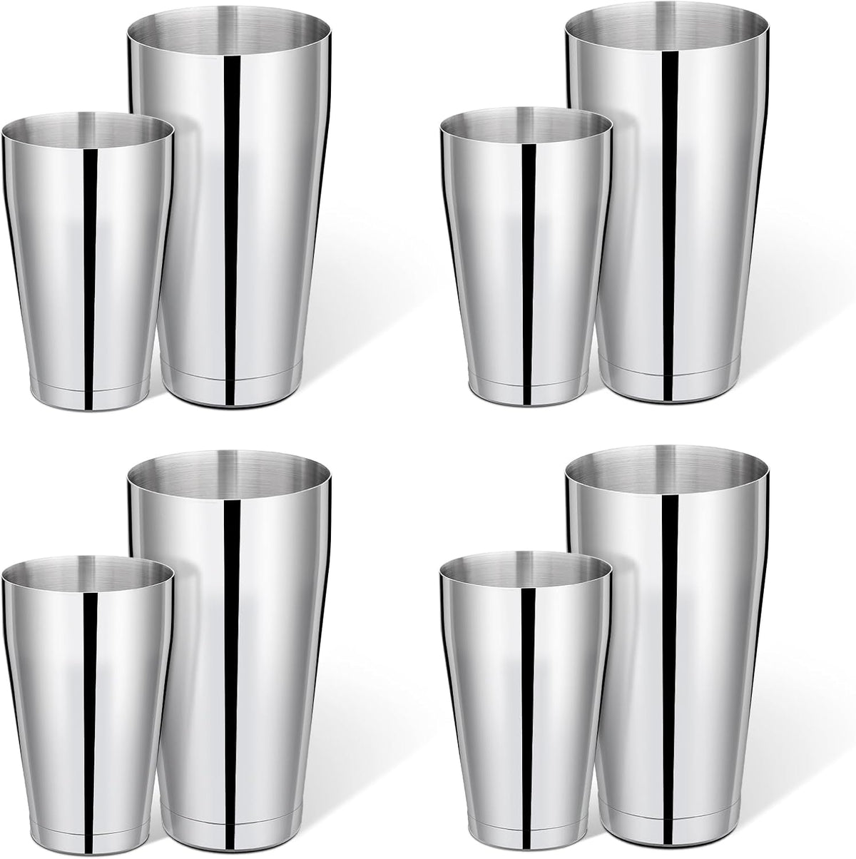 8 Pcs Cocktail Shaker Boston Shaker Set Professional Bartender Kit Bar Stainless Steel Drink Shaker Bartending Martini Tin with 18oz & 28oz Mixed Alcohol Tool for Beginner(Silver)