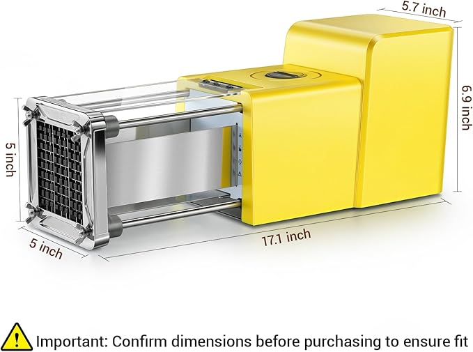 Sopito French Fry Cutter Electric Potato Cutter Stainless Steel with 3 Blades 1/4 3/8 1/2 Inch Blades for Potatoes, Carrots, Cucumbers & Onions, yellow