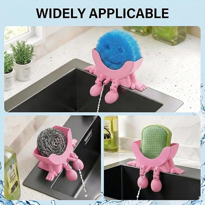 Creative Hanging Sponge Holder with Drainage/Traceless Glue, 3D Printing Countertop Funny Sponge Holders for Kitchen Sink, Keeps Your Sponge Dry & Smiling, for Scrub Daddy Holder (1, Pink)