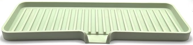 Silicone Soap Dish Tray and Sponge Holder with Drain Chute | Bathroom and Kitchen Sink Organizer Caddy (Pistachio, 12"x4", 7.4 Ounces)