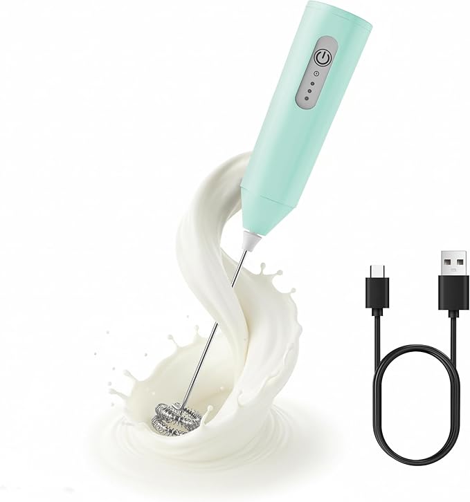 Puraville Rechargeable Milk Frother Handheld, 3 Speeds Electric Whisk Drink Mixer, Type-C Charging BPA Free for Coffee, Latte, Cappuccino, Egg,Cream, Light Green