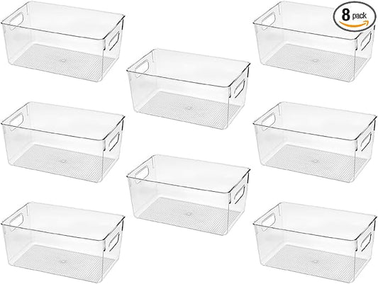 Clear Plastic Storage Bins, Pantry Organizers and Storage Containers Fridge Organizer Bins for Organizing Kitchen Cabinet Organizer Bin Bathroom