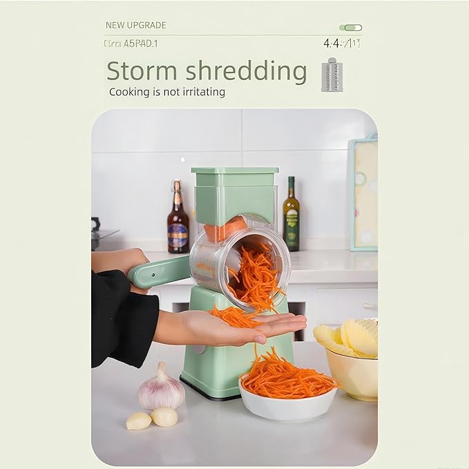 Rotary Cheese Grater and Shredder | Vegetable Chopper and Slicer | 8 Blades Manual Food Cutter | Multi-Function Grater | White