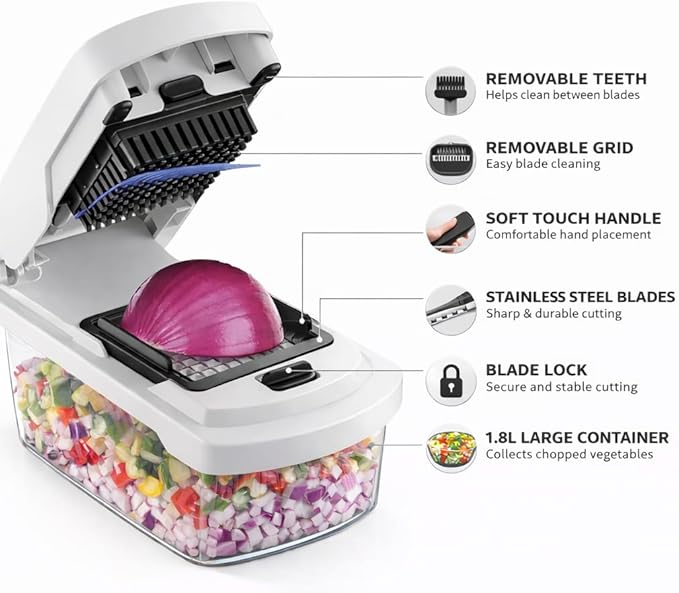 12-in-1 ABS Vegetable Chopper, Onion Cutter with Container, Food Slicer Dicer & Grater, Multifunction Kitchen Gadget for Fruits & Vegetables, BPA Free
