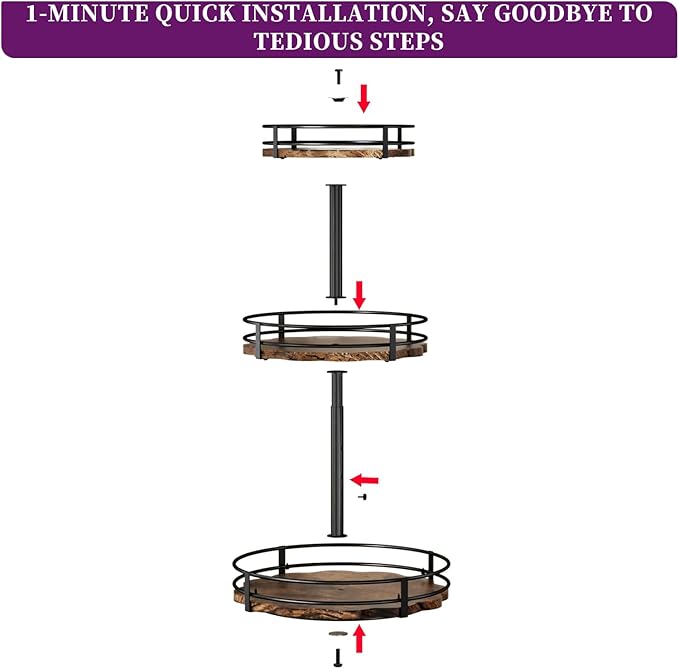 Heavy-Duty 3-Tier Lazy Susan Organizer, Adjustable to Different Heights, Countertop Spice Rack, Upgraded Thickened Wooden Board, Suitable for Seasoning Organizer, Kitchen Organization（2 Pack）