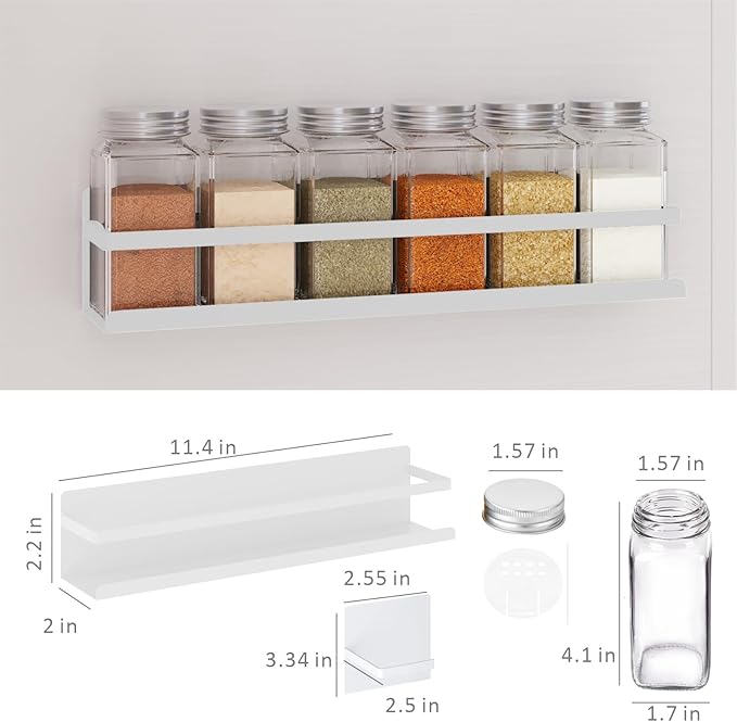 Magnetic Spice Rack with Jars Magnetic Spice Rack for Refrigerator 24 Spice Jars with Label Magnetic Shelves for Fridge 4 Pack White