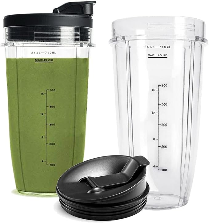 24OZ Cups BN401, SS101, BN400, BN800, BN801 For Ninja Nutri Blender, SS351, SS151 TWISTi DUO Replacement Cups, with Upgraded Sip and Seal Lids- Convenient to Drink Directly.(2 Pack)