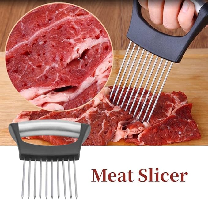 Stainless Steel Onion Holder, Fruits Veg Meat Tomato Cutter, Slicer Peeler Chopper with 10 Prongs Handy, Kitchen Gadgets Safety Cooking Tools