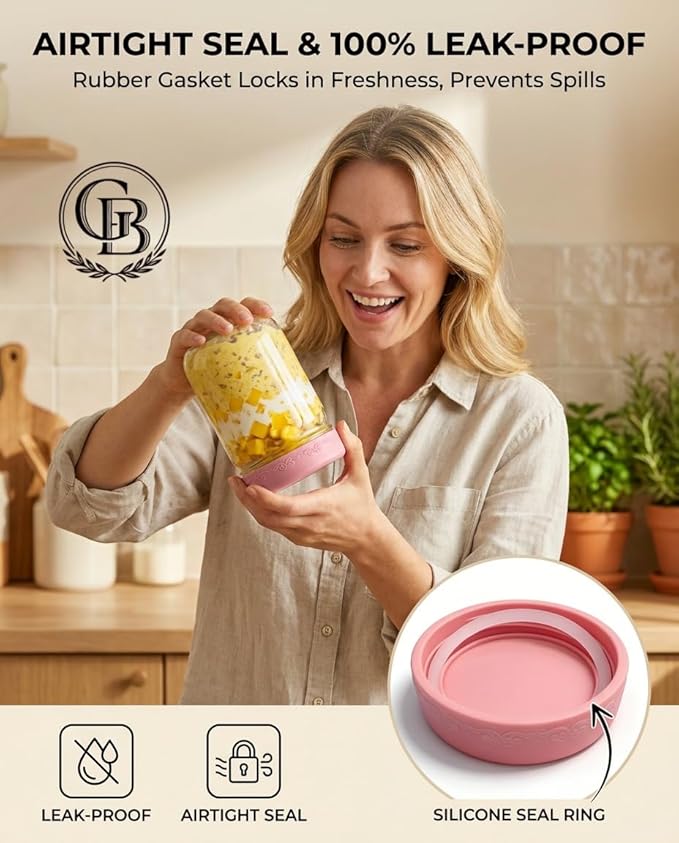 16 OZ 4Pack, Overnight Oats Jars with Lids, Glass Meal Prep Containers, Airtight Mason Jars for Breakfast, Yogurt Parfait, Salad & Smoothies, Leakproof and Reusable Food Storage Jars(4-2)