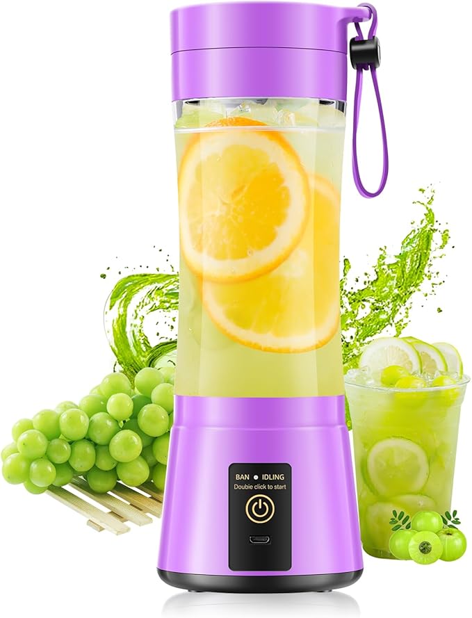 Cordless Portable Blender for Smoothies & Shakes - Personal Size Blender Lightweight & Rechargeable, 380Ml BAP Free Juice Cup with 6 Blades, Freshly Squeezed for Sports/Picnic