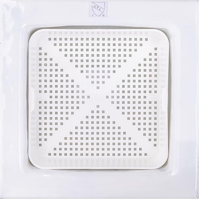 8.5-inch Floor Sink Drain Cover Alternative, Square Drain Basket for Restaurants, Use Below 3 Compartment Sink. Sink Strainer with 0.19-inch Holes, Versatile Plastic Drain Screen Basket