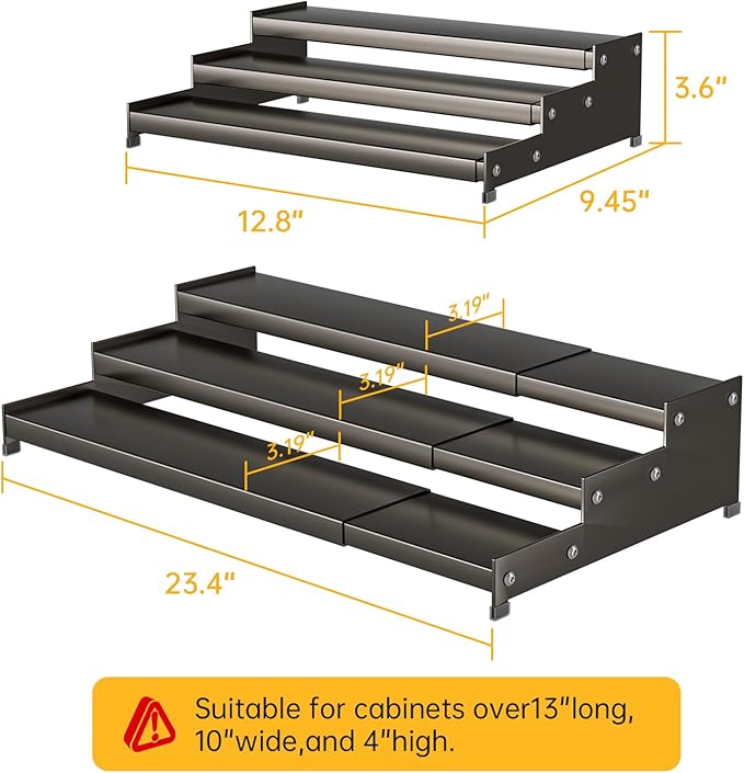 Expandable Carbon Steel Spice Rack Organizer for Pantry, Adjustable 3-Tier Ladder Shelf,Holds Up to 24 Cans,Kitchen Countertop Organizer, Rustproof Storage Rack for Spices, Cans, Sauces & Dry Goods