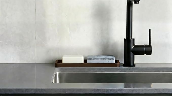 Silicone Sink and Surface Organizer Tray, Sponge Holder, Vanity Tray, Heat Safe, Dishwasher Safe, for Bathroom and Kitchen Organization (Mocha, 12"x4")