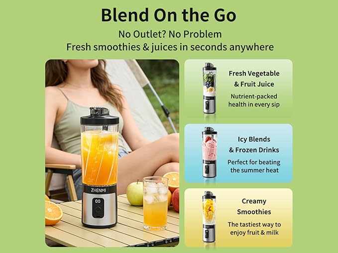 Portable Blender, 20OZ Personal Smoothie & Shake Blender, Leakproof Lid with Sip Spout, USB-C Rechargeable, Detachable & Easy-to-Clean, black
