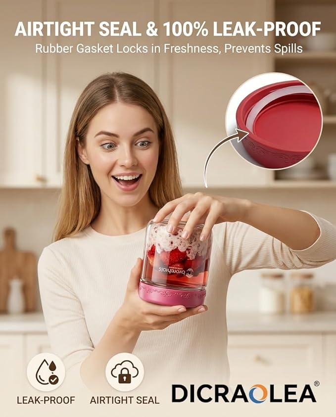 10oz 4Pack Glass Overnight Oats Jars Containers with Airtight Leakproof Lids, Reusable Mason Jars for Meal Prep, Yogurt Parfaits, Smoothies, Salads & Healthy Breakfasts (10 OZ-4-1)