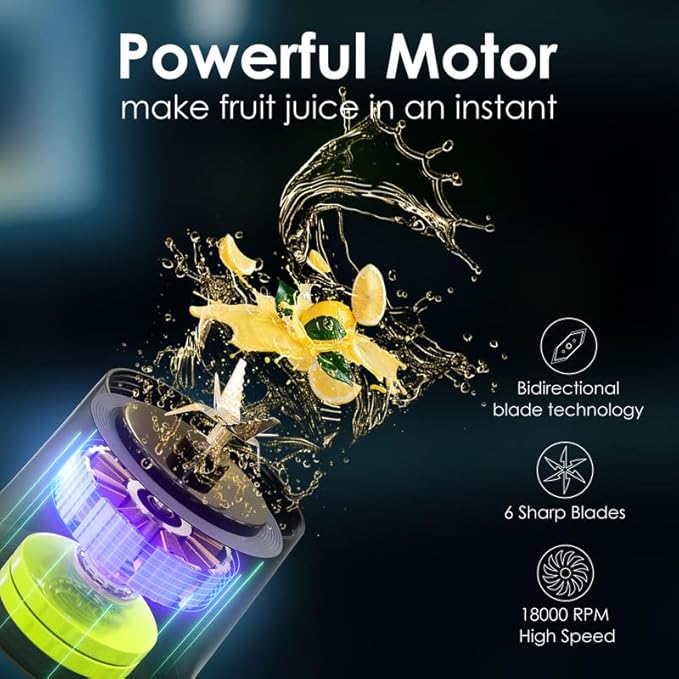 Personal Blender Wireless 24oz Cordless Mini 360 Watt Portable Blender-for Smoothies Freshly Squeezed Juices 6000mAh Self Cleaning and BPA Free Portable Juicer with 6 Sharp Blade Carbon Black