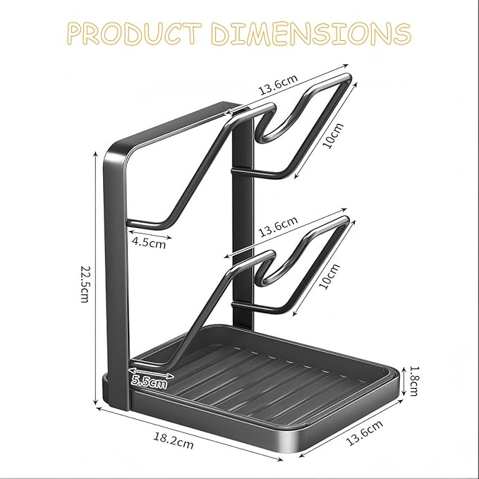 Valthyra 2Pack Pot Lid Storage Rack – A kitchen Countertop Storage Rack For Storing Cookware Lids, Featuring A Drip Tray, 304 Stainless Steel Multi-Functional Kitchen Storage Rack(Grey, Double-Layer)