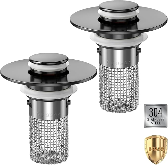 Bathroom Sink Drain Strainer,(2PCS) Pop-up Sink Drain Strainer with Removable Stainless Steel Strainer Basket Hair Catcher, Bathroom Sink Strainer for Bathroom Sink Stopper Replacement