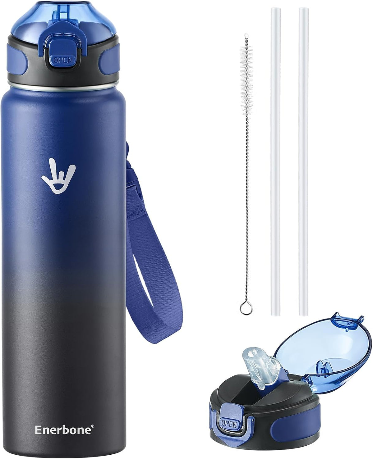 32 oz Insulated Water Bottle, Stainless Steel Bottle with Carrying Strap, Double-Wall Vacuum Insulation Design, Leakproof Sports Bottle with Straw, Keep Drinks Cold or Hot for Hours
