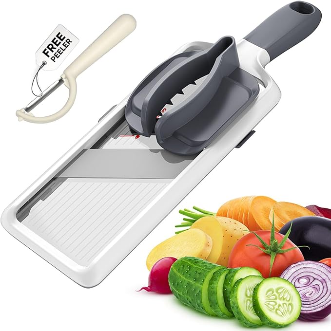Multi Handheld Mandoline Slicer - Adjustable Stainless Steel Blade, Slicer Vegetable Cutter with Comfort Grip, Safety Features, Easy to Clean, Slicers for Fruits and Vegetables