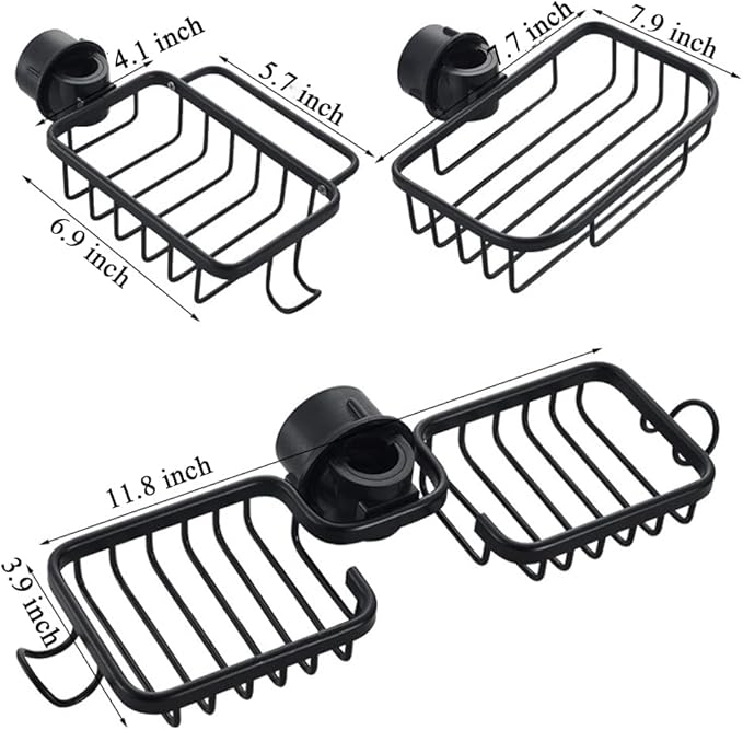 Kitchen Faucet Sponge Holder Sink Caddy Organizer Over Faucet Hanging Faucet Drain Rack for Sink Organizer (Black-Upgraded)