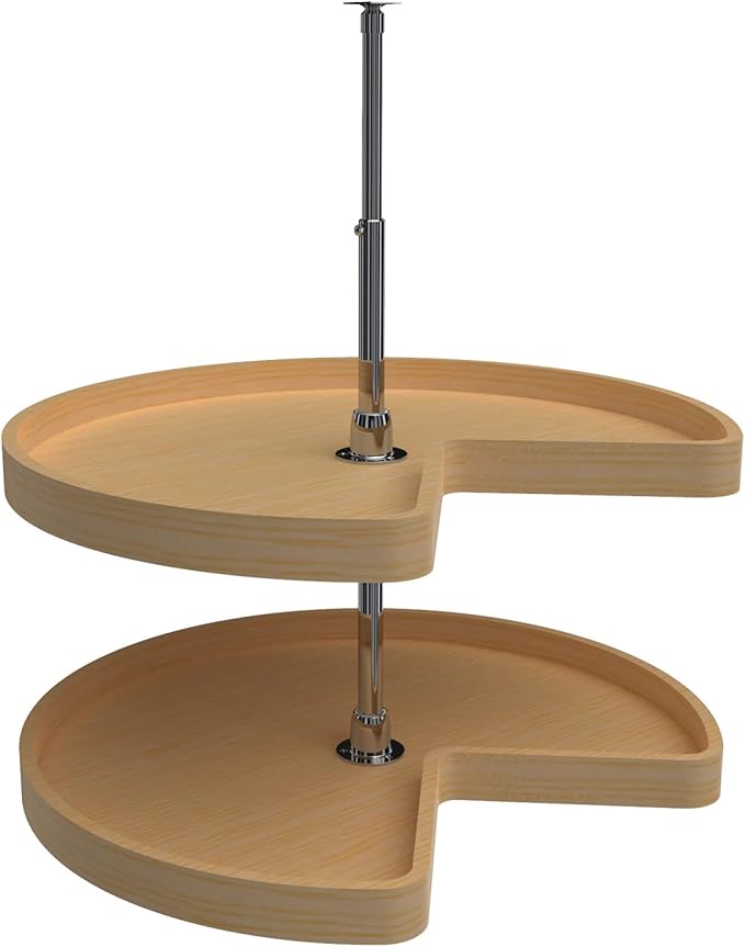 Rev-A-Shelf Dual Shelves Kidney-Shape 28" Lazy Susan Turntable Home Organizer for Diagonal Lower Corner & Base Kitchen Cabinets, Wooden, 4WLS472-28-52