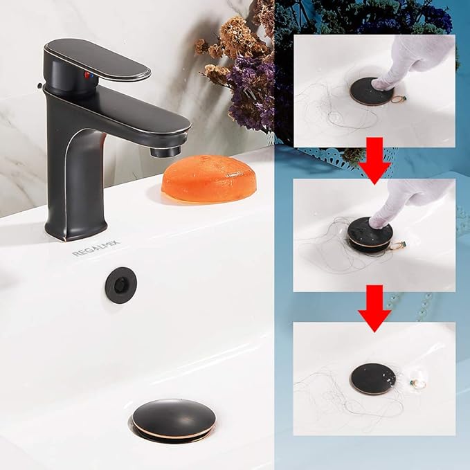 REGALMIX Vessel Sink Drain,Bathroom Pop-up Drain with Detachable Basket Stopper, Anti-Explosion and Anti-Clogging Drain Strainer, Sink Drain Assembly with Overflow Oil Rubbed Bronze, RWF083K