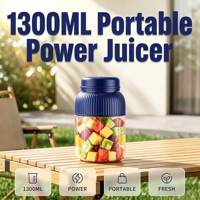 Wireless Juicer Cup, 2026 Upgrade 44oz Personal Size Blenders for Shakes and Smoothies, Portable Blender Cup Rechargeable Dual Lid Travel Drinking Cup for Gym Office Outdoor Camping Essential (Blue)