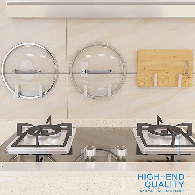 Stainless Steel Wall Mounted Pot Lid Holder Organizer Cutting Board Storage Rack Punch-free Multifunctional Kitchen Shelf 2 PCS