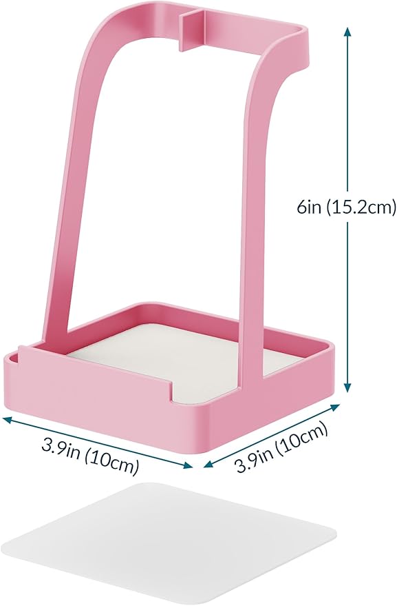 NiHome Kitchen Utensil Holder for Pot Lids & Spoons Pink Kitchen Accessories with White Diatomite Drip Tray, Non-Slip Base, Metal Cooking Spoon Rest, 3.9"x3.9"x6" Countertop Organizer (Pink)