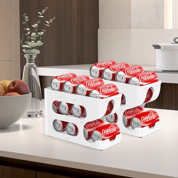 Sotfamily FIFO Soda Can Organizer for Pantry/Fridge, Automatic Rolling Pop Can Dispenser/Storage/Holder/Container for Refrigerator or 12" Deep Shelf, Space-Saving Drink Organizer for 24 Standard Cans