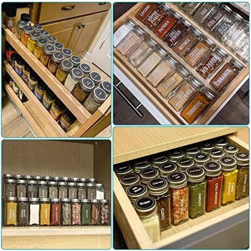 28 Pcs Clear Glass Spice Jars,3.5 oz Glass spice jar with 324 labels, Funnel,Chalk Pen,Shaker Lids and Airtight Metal Caps, Empty Square Spice Bottles for Spice Rack, Cabinet, Drawer