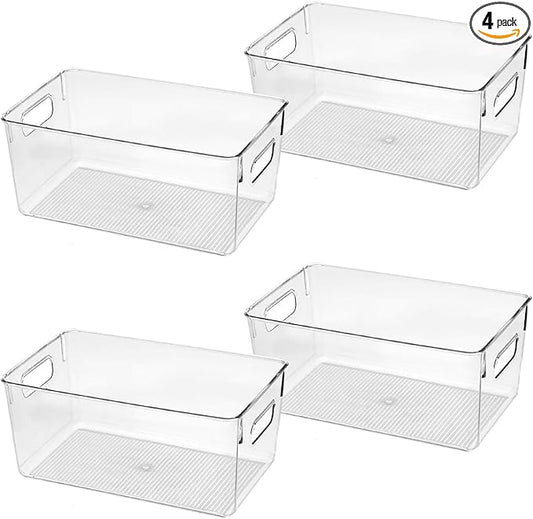 Clear Plastic Storage Bins, Pantry Organizers and Storage Containers Fridge Organizer Bins for Organizing Kitchen Cabinet Organizer Bin Bathroom