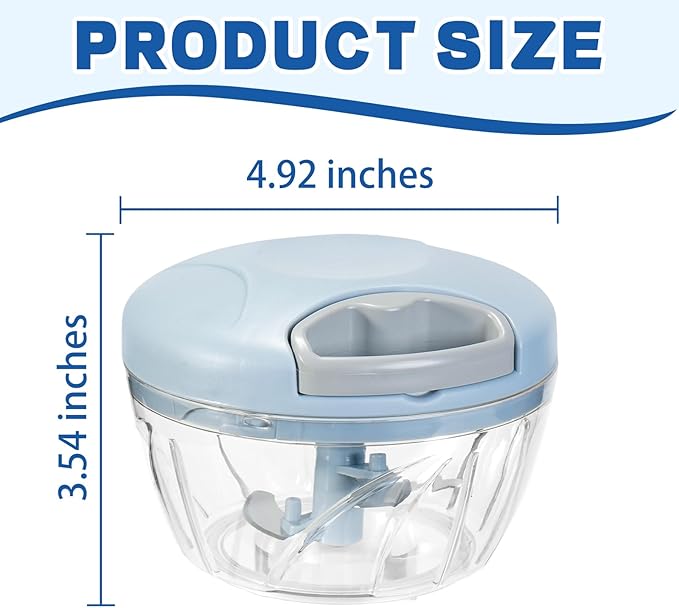 Manual Food Processor Vegetable Chopper, Portable Hand Pull String Garlic Mincer Onion Cutter for Veggies, Suitable for Vegetables, Ginger, Garlic, Fruits, Onion, Potato, Salad (Blue 500 ml)