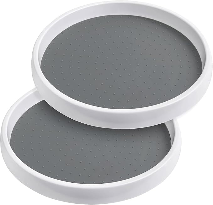 OGGI Set of 2 Lazy Susan Organizers 10"- for Kitchen, Pantry, Cabinet Organizing & Storage. Ideal as Rotating Spice Racks & Pantry Organizers - White/Taupe