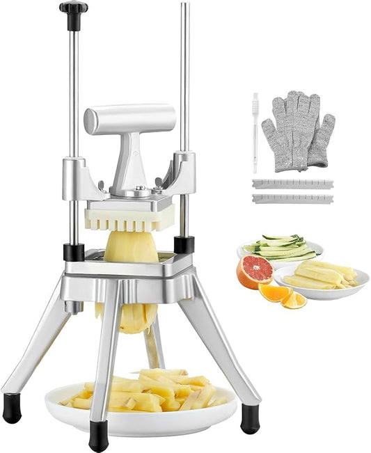 Vevor Commercial Vegetable Fruit Chopper 3/8″ Blade Heavy Duty Professional Food Dicer Kattex French Fry Cutter Onion Slicer Stainless Steel for Tomato Peppers Potato Mushroom, Sliver : Home & Kitchen