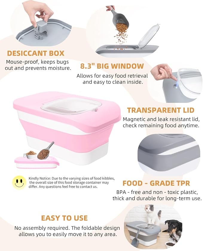 10-13 Lbs Dog Food Container, Collapsible Pet Food Storage Containers with Airtight Lid, Pet Food Scoop, Dog Food Storage Container Dry Food for Dog, Cat