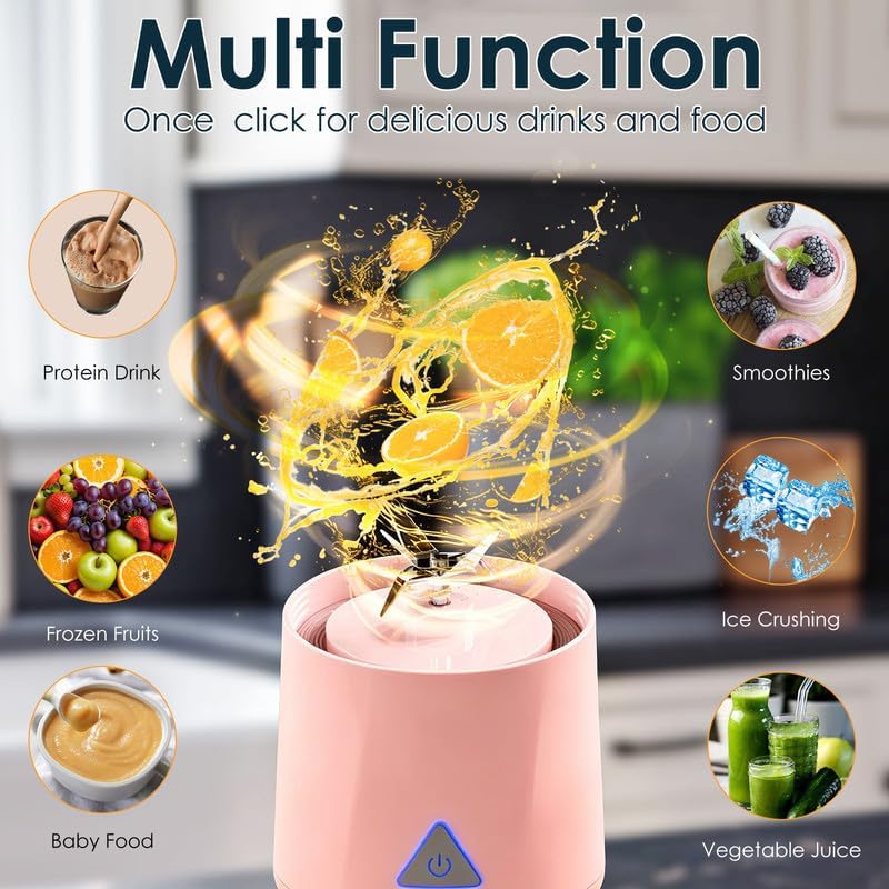 Personal Blender Wireless 24oz Cordless Mini 360 Watt Portable Blender-for Smoothies Freshly Squeezed Juices 6000mAh Self Cleaning and BPA Free Portable Juicer with 6 Sharp Blade Cute Pink - Image 4