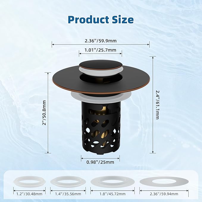 iFealClear 2 Pack All Metal Bathroom Sink Stopper, Pop Up Sink Drain Strainer with Removable Stainless Steel Filter Basket, Universal for 1.1"-2.36" Sink, Brass Bounce Core, Oil Rubbed Bronze