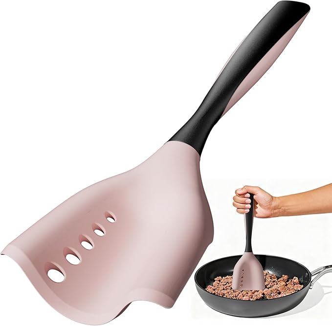 Meat Chopper Spatula Ground Beef Masher- Heat Resistant Hamburger Smasher Tool, Non Stick Ground Chopper Hamburger Grinder, Mix and Chop Potato Masher Kitchen Utensil-Pink